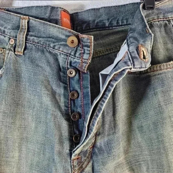 HUGO BOSS Men 34x34 Orange Label Jeans HB1 Button Fly Blue Denim Dark Wash - Picture 4 of 11